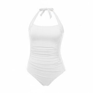 Tempt Me White Ruched One-Piece Swimsuit Size Medium